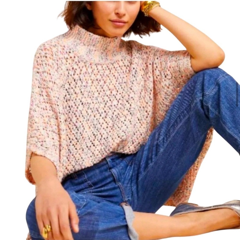 Akemi + Kin x Anthropologie - NWT Colorful Preppy Oversized Poncho Sweater Az 0